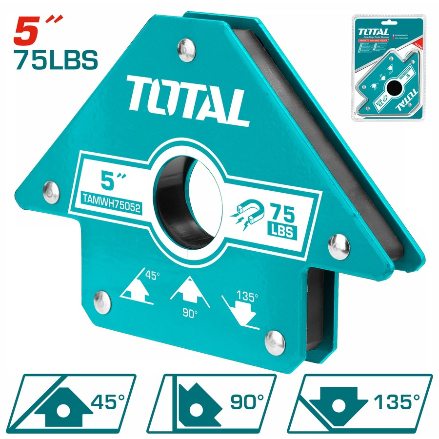 Ke góc nam châm Total kích thước 3 inch - 5 inch, chất liệu nam châm và thép, ke góc hàn 45 °, 90 °, 135 ° - Thinksafe
