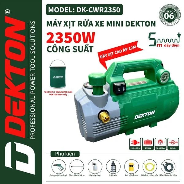 Máy Rửa Xe Dekton DK-CWR2350 công suất 2350W chỉnh áp, RoLe chống giật, an toàn khi sử dụng, chính hãng - Thinksafe