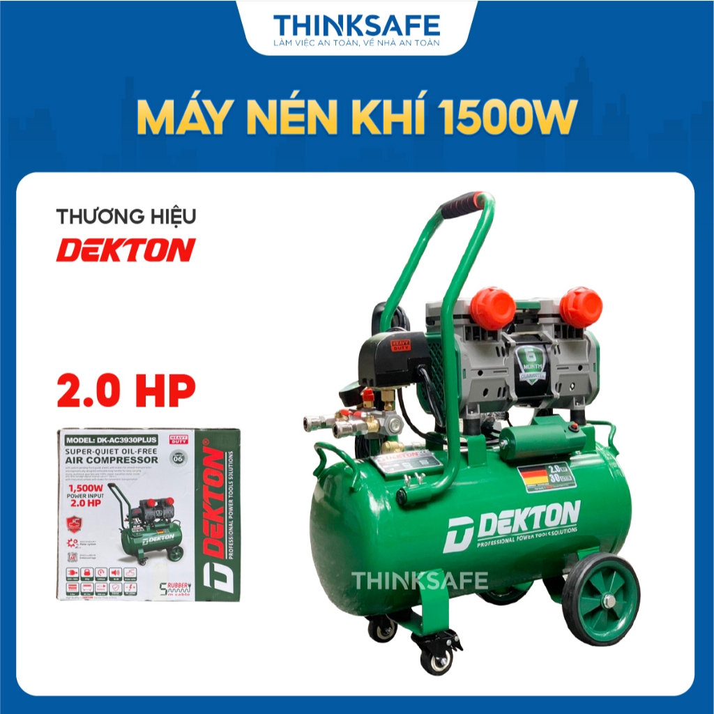 Máy Nén Khí Không Dầu Dekton DK-AC3930PLUS công suất 1500W - 2HP, bình 30L lưu lượng 200 L/P, mô tơ dây đồng - Thinksafe