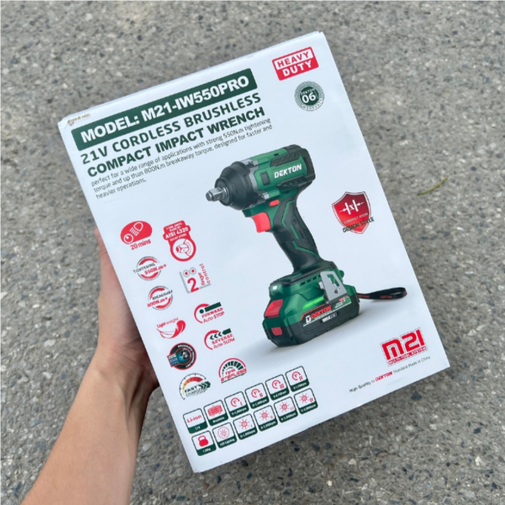 Máy Siết Bulong Dekton M21-IW550Pro, dùng chân pin 21V, lực siết tối đa 550Nm, Chân Pin Phổ Thông Makita