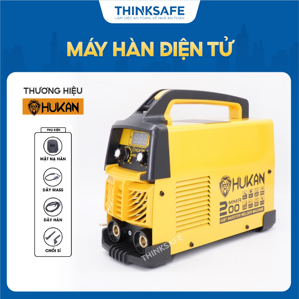 Máy hàn điện tử HUKAN MMA-200 IGBT, Công suất 3.9KV, Dòng điện ra 20-200A, Que hàn 1.6-3.2mm