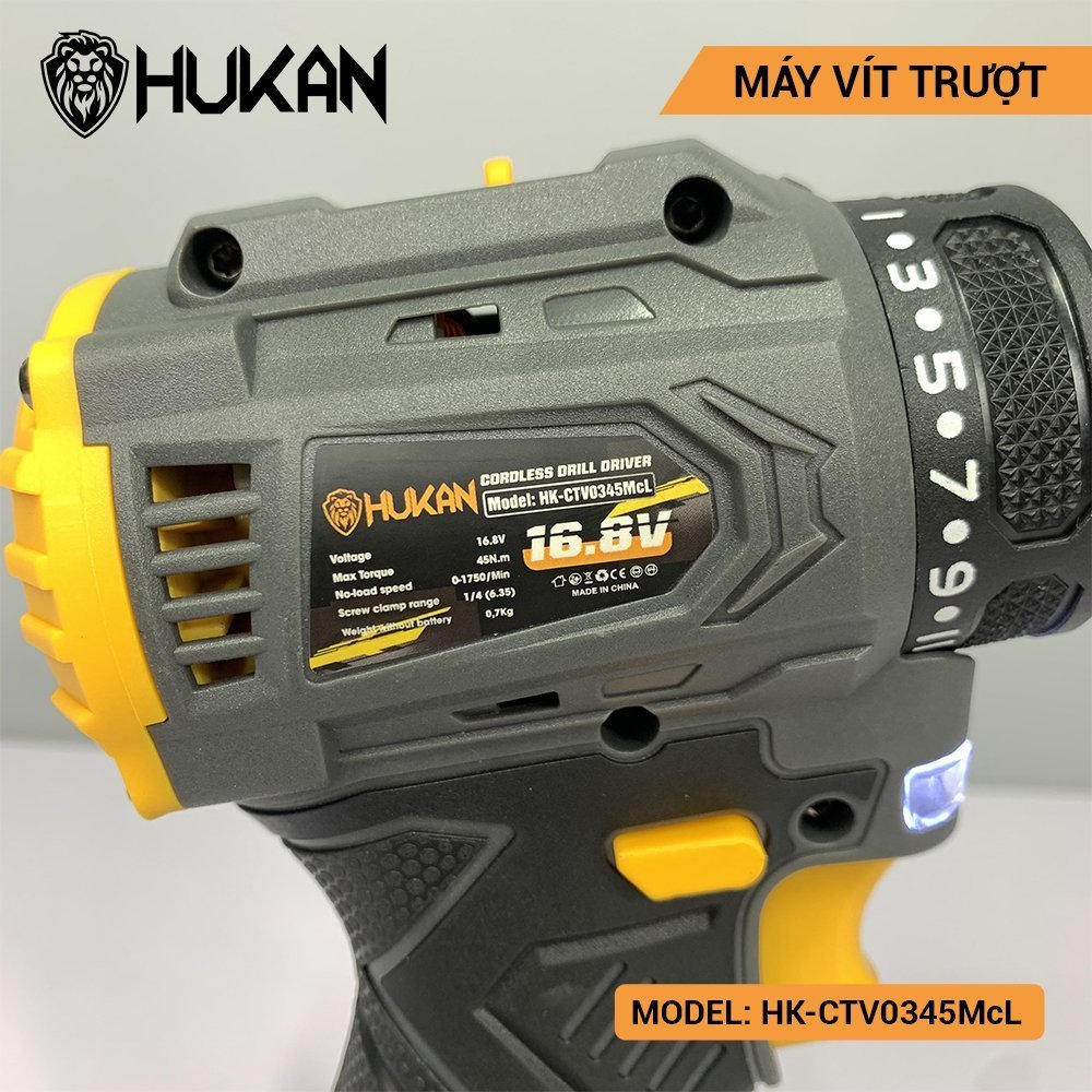 Máy bắn vít dùng pin HUKAN HK- CTV0345IMP, điện áp pin 16.8V, lực siết 45N.m, Máy chuyên vít trượt - ThinkSafe