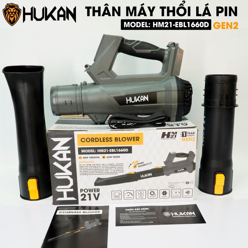 Máy thổi lá pin HUKAN HM21-EBL1660D, điện áp 21V, 6 cấp chỉnh tốc, thân máy thổi lá lớn, Chưa kèm pin sạc - ThinkSafe