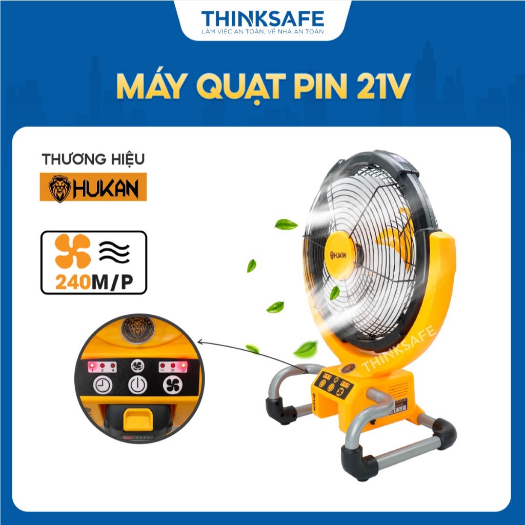 Thân máy quạt HUKAN HK-CRF3500M, Dùng pin 21V và điện 220V, 3 chế độ gió, hẹn giờ, Kèm 1 adapter, Chưa Kèm Pin Sạc