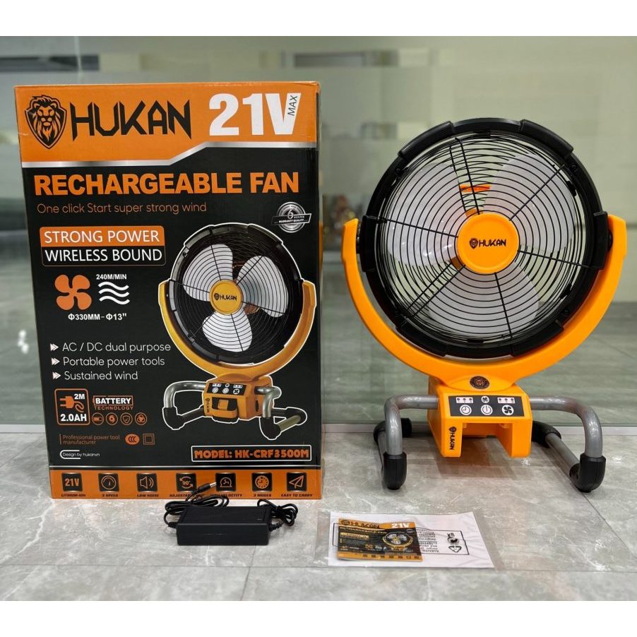 Thân máy quạt HUKAN HK-CRF3500M, Dùng pin 21V và điện 220V, 3 chế độ gió, hẹn giờ, Kèm 1 adapter, Chưa Kèm Pin Sạc
