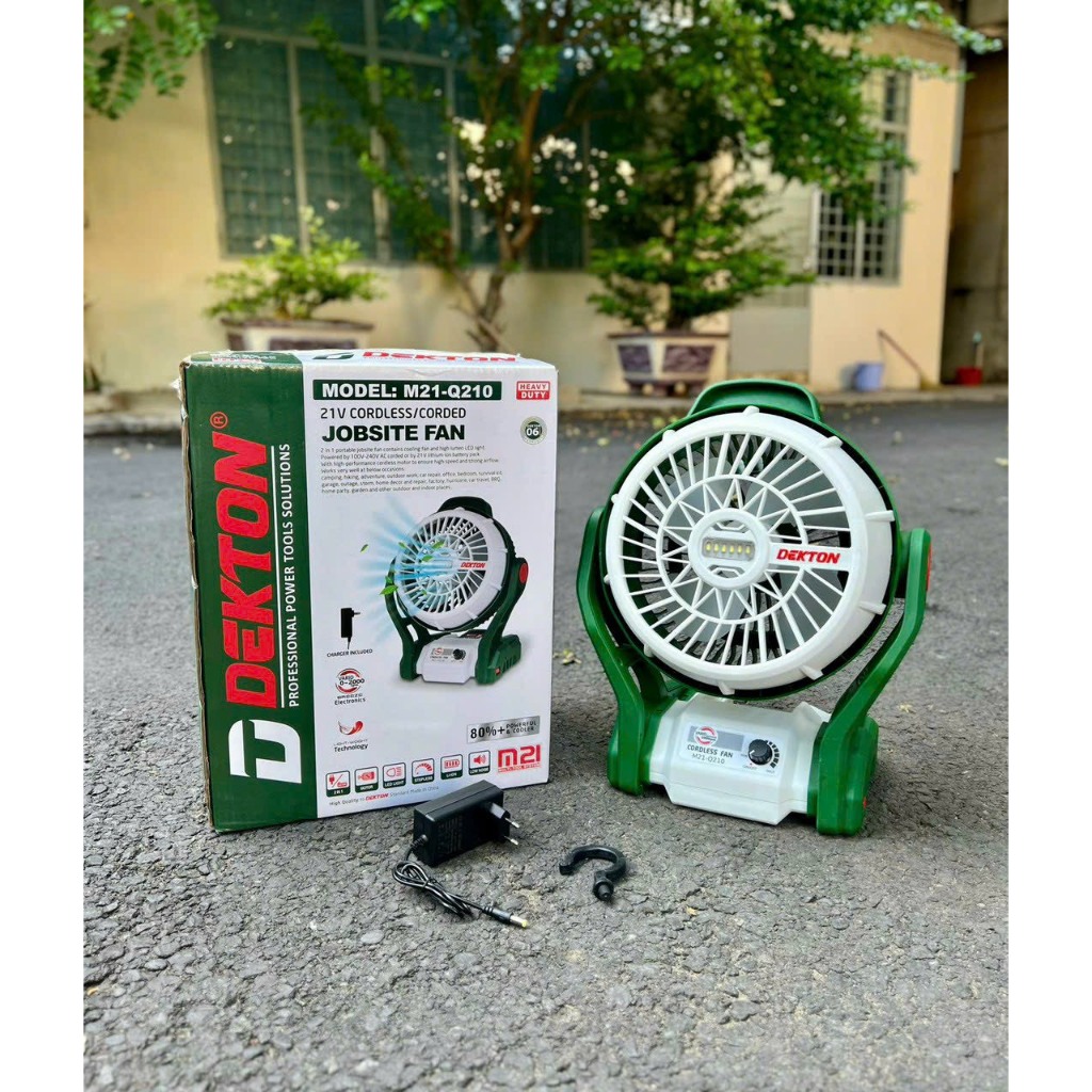 Máy quạt dùng pin Dekton M21-Q210, Dùng được pin và điện, Motor chổi than, Thiết kế nhỏ gọn, nhẹ, Tặng kèm 1 adapter
