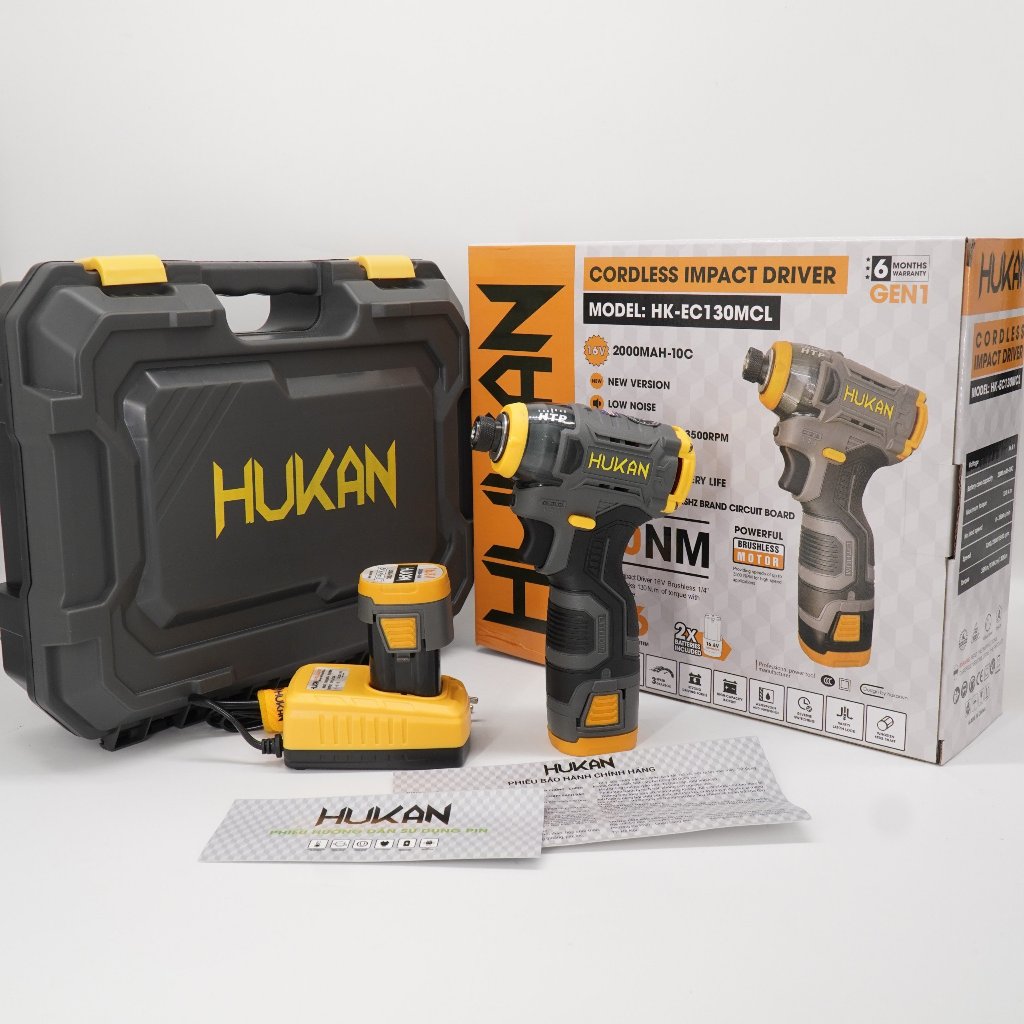 Máy chuyên vít pin HUKAN HK-EC130MCL có búa, không chổi than, lực siết 130Nm, Máy bắn vít 3 cấp chỉnh tốc - Thinksafe
