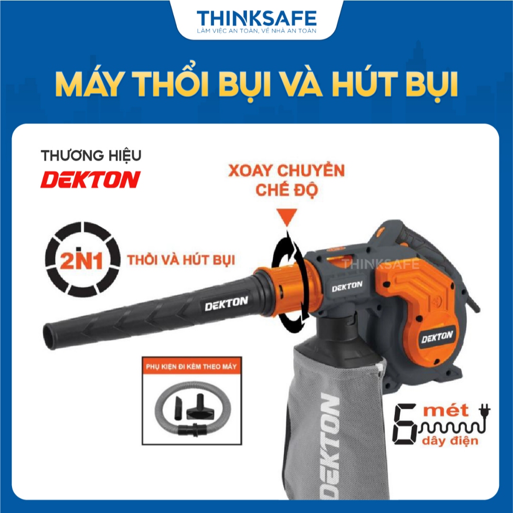 Máy thổi hút bụi cầm tay DEKTON DK-EB950 Công suất 950W, 6 cấp độ, 2 chức năng hút và thổi - Thinksafe