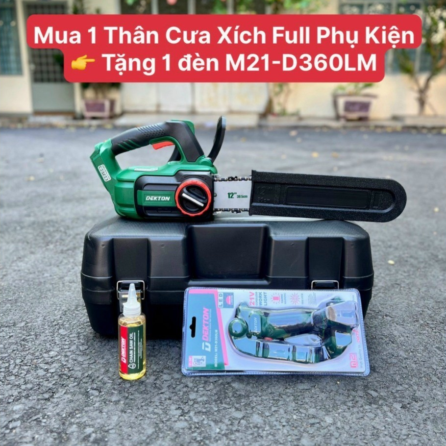 Thân máy cưa xích pin DEKTON M21-CX12BL, Động cơ Không Chổi Than, lam xích 12 inch (chưa pin) - Thinksafe