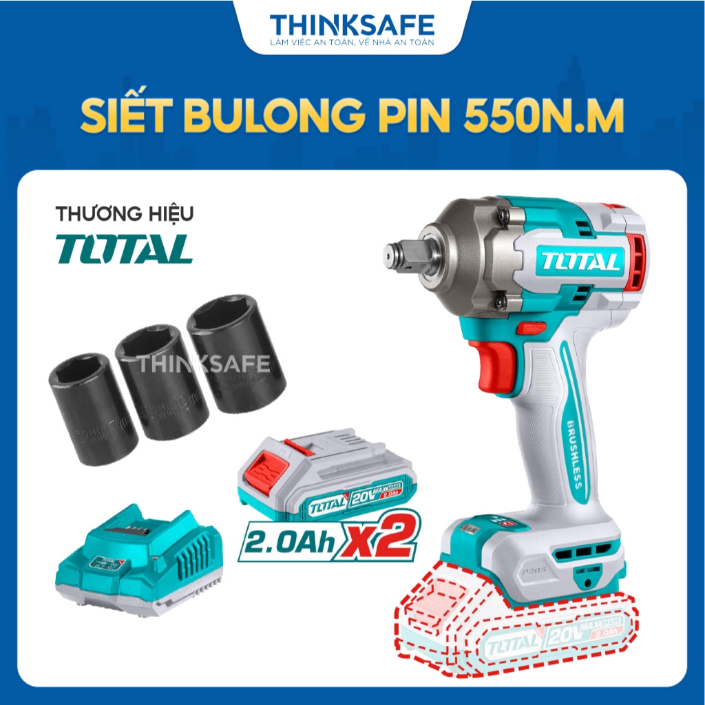 Máy siết bulong dùng pin không chổi than TOTAL TIWLI2040 momen xoắn đai ốc 550Nm, momen buộc chặt 400Nm - Chính hãng