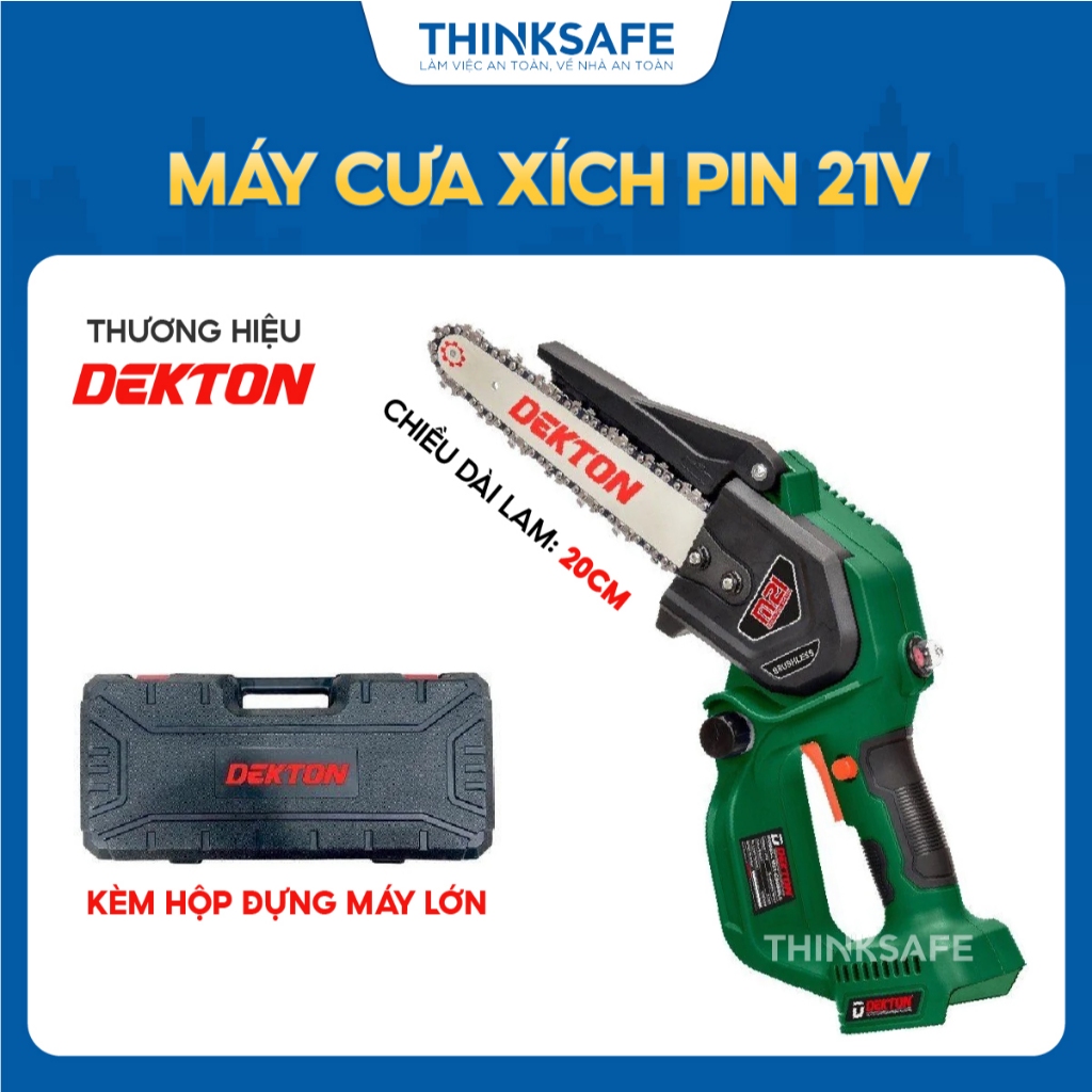 Thân máy cưa xích pin Dekton M21-CS08BLC, Động cơ Không chổi than, Công suất 700w, Chiều dài lam 20cm - Thinksafe