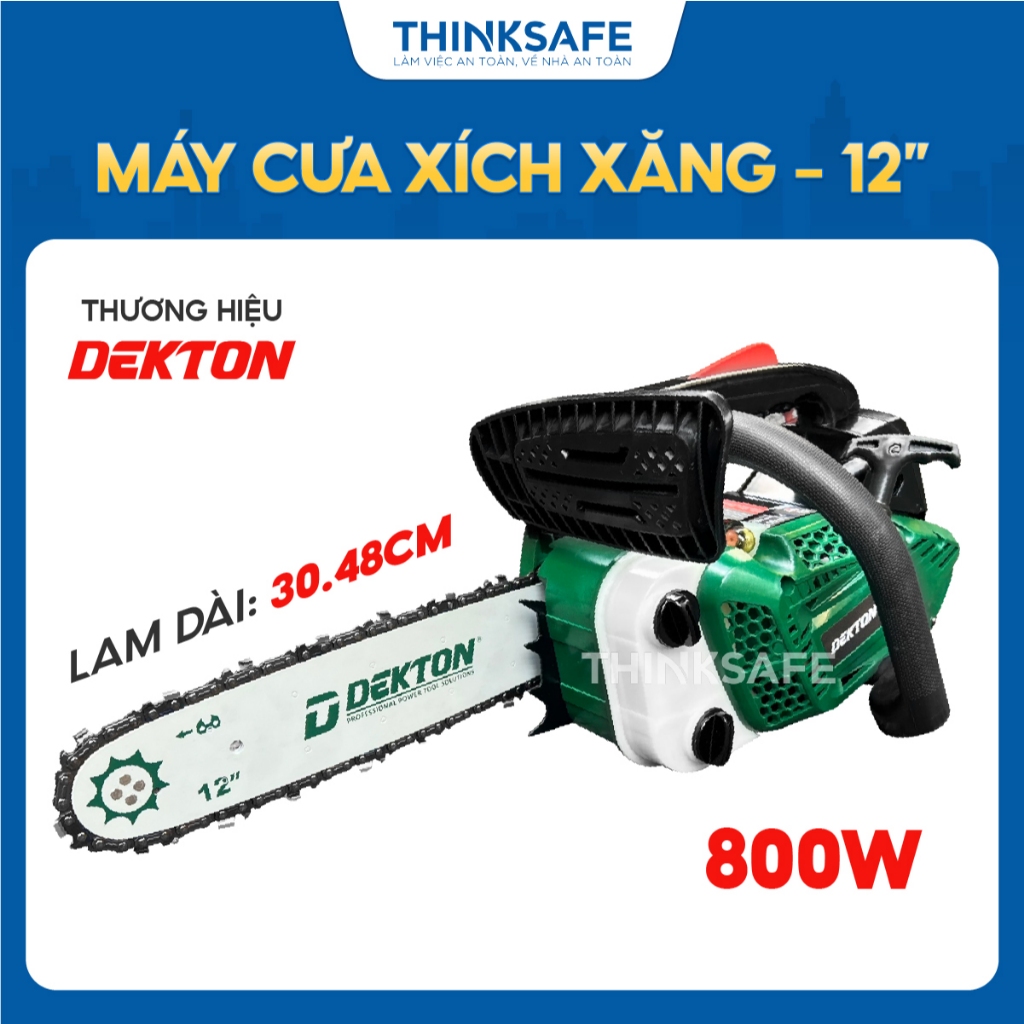 Máy cưa xích chạy xăng DEKTON DK-CX12, Động cơ 25.4cc, Công suất 800w, Lam dài 30.48cm, Có tra dầu tự động