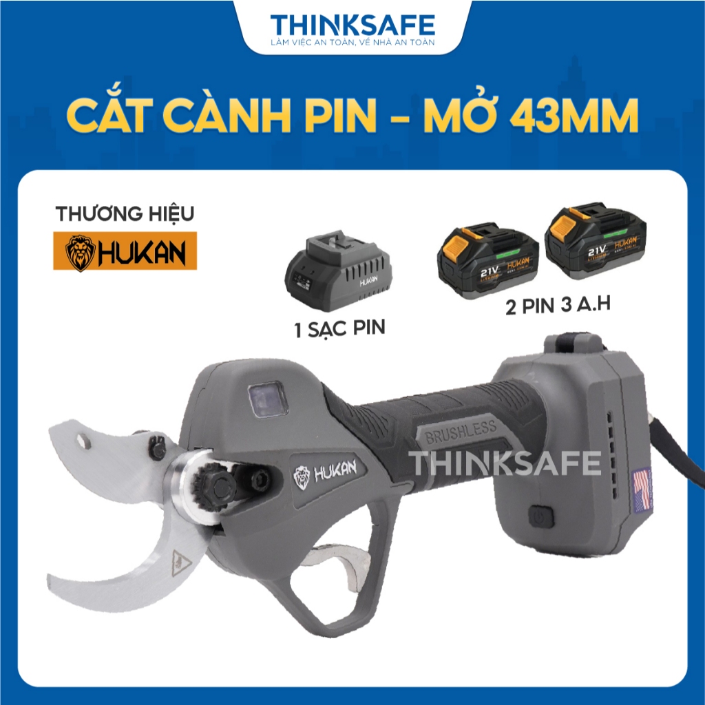 Kéo cắt cành pin HUKAN HK-PRBR4343L, Gen 2, Động cơ Không chổi than, Màn hình LED, Đường kính cắt 43mm - Thinksafe