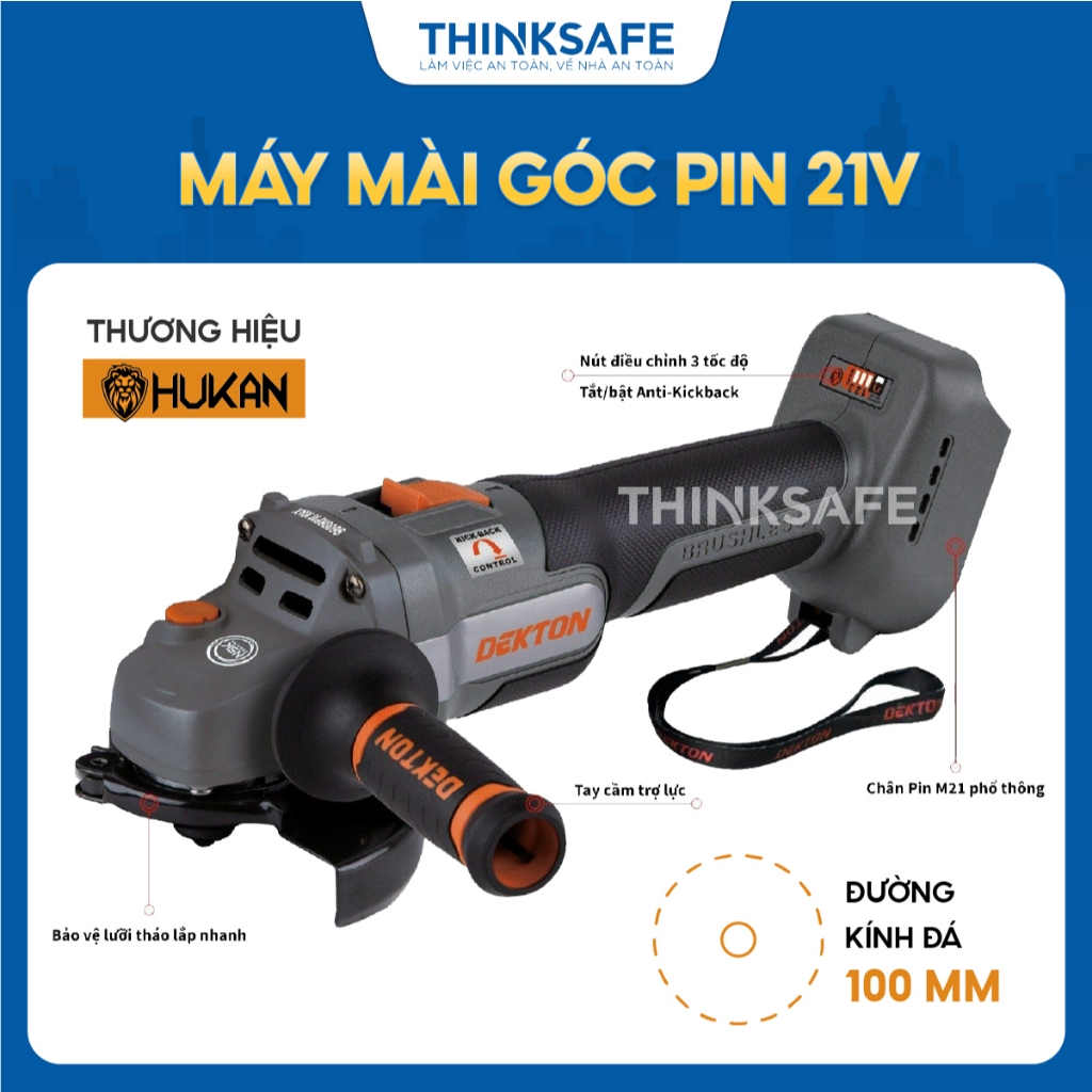 Máy Mài-Cắt Dùng Pin Đĩa 100mm DEKTON M21-AG9600PRO Motor Không Chổi Than Mẫu Mới
