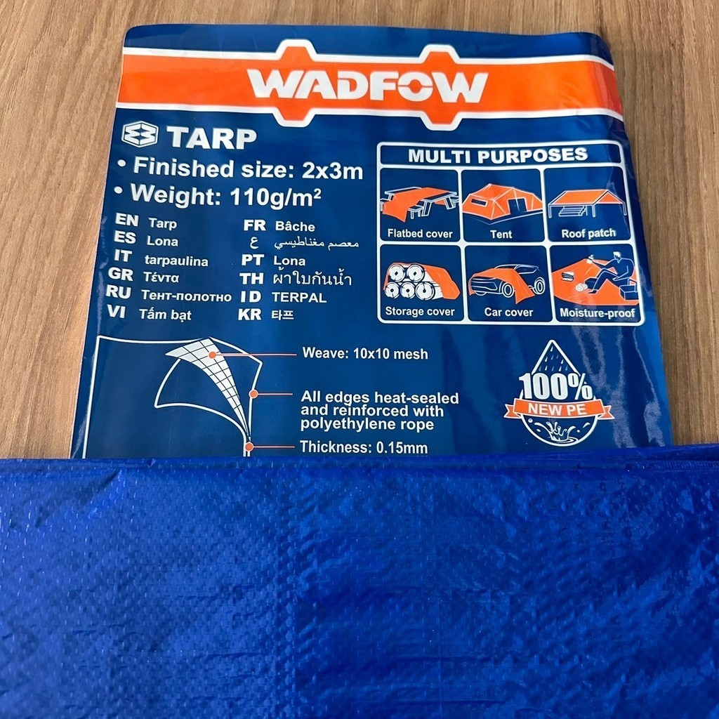 Tấm bạt phủ Wadfow chất liệu PE, kích thước 2mx3m - 5mx6m, độ dày 0.15mm bạt che chắn mái hiên đồ đạc xe hơi - Thinksafe