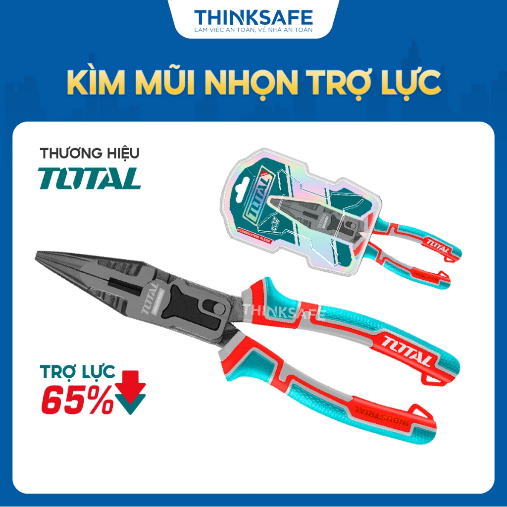 Kìm mũi nhọn trợ lực Total THTC520806 8 inch/200mm tiết kiệm 65% sức, kìm nhọn tính năng kẹp, cờ lê và xử lý ba vớ