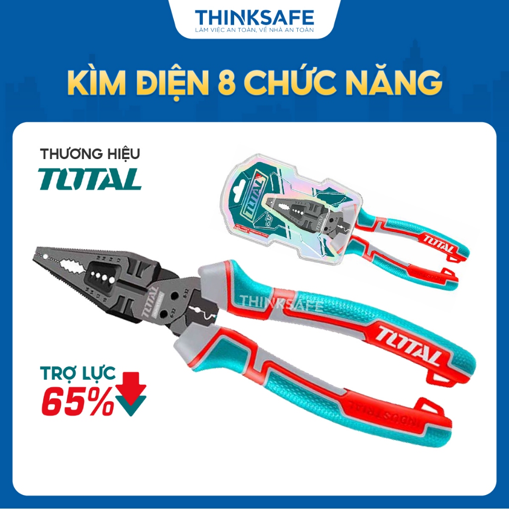 Kìm điện đa chức năng 8 in 1 TOTAL THTMF186 200mm trợ lục 65% giúp uốn, giữ đinh, cờ lê, cắt uốn, tuốt dây điện, tán vít