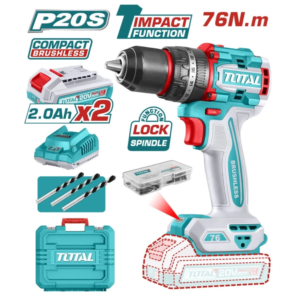 Máy khoan búa TOTAL lực siết 55Nm - 96Nm