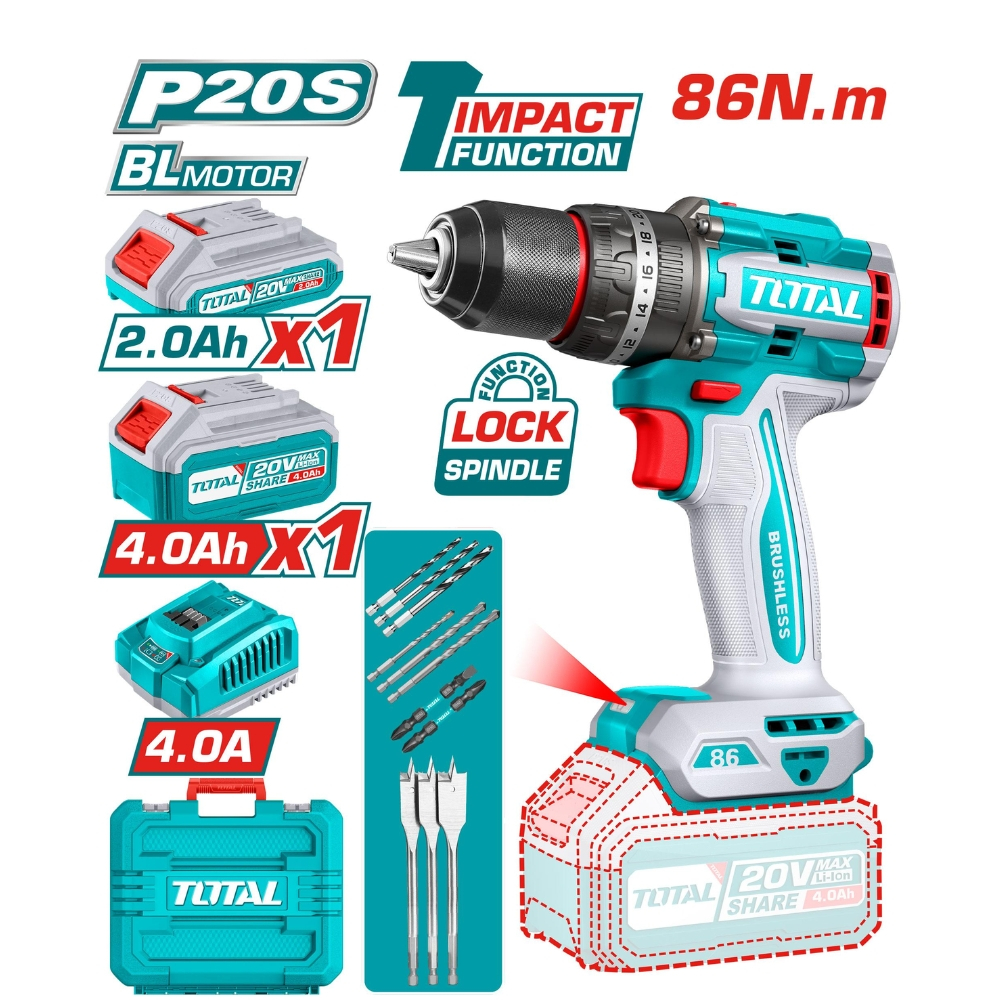 Máy khoan búa TOTAL lực siết 55Nm - 96Nm