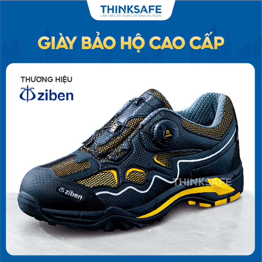 Giày bảo hộ Hàn Quốc ZIBEN 142, màu đen vàng, da thật phủ PU, chống đâm xuyên, chống thấm nước