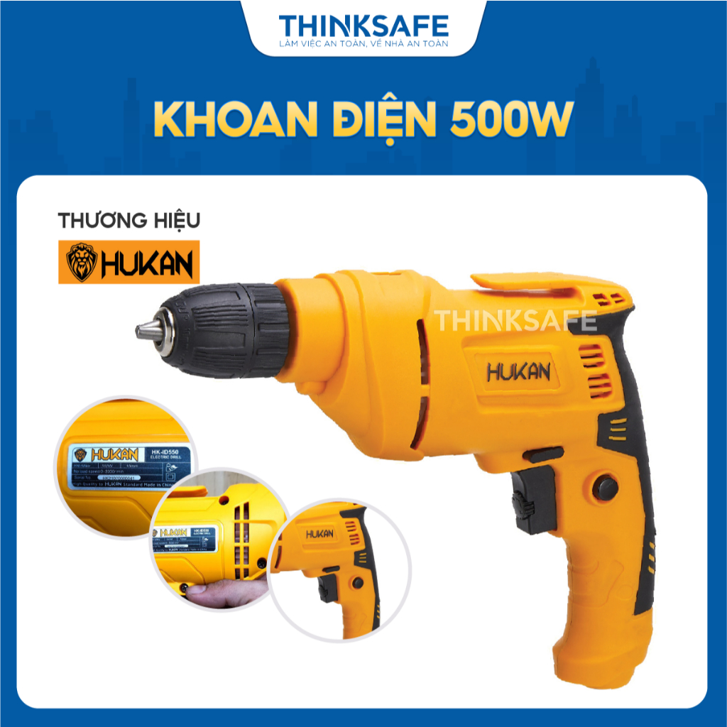 Máy Khoan Điện Hukan HK-ID550 và HK-ID750W, Công suất 550W-750W, Lõi Đồng, Máy khoan tường, sắt, gỗ - Thinksafe