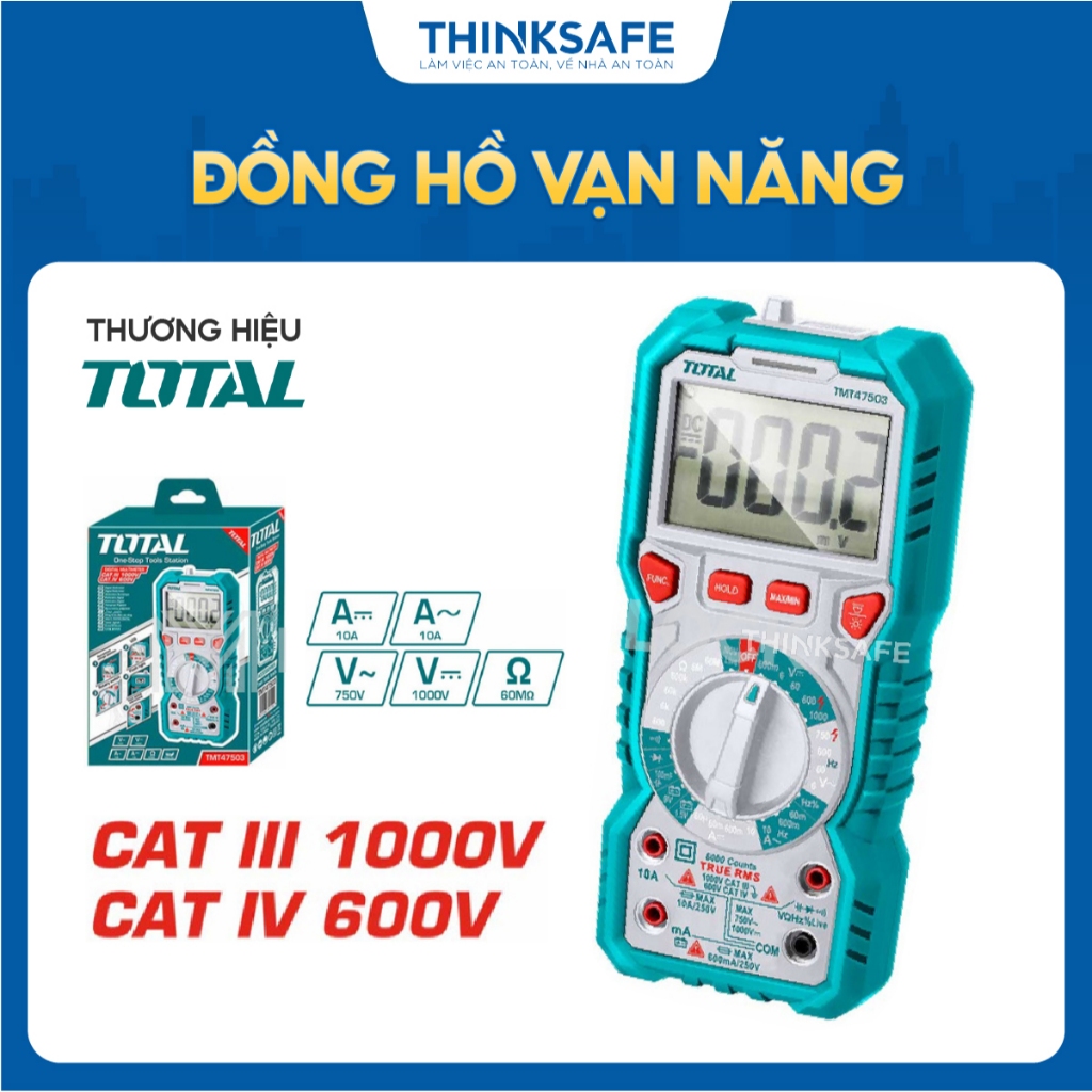 Đồng Hồ Đo Điện Vạn Năng Kỹ Thuật Số TOTAL TMT47503 màn hình LCD 6000 số đếm