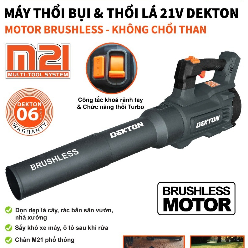 Máy Thổi Lá Dùng Pin Phổ Thông DEKTON M21-TL02BL, chế độ thổi turbo Có Thể Chỉnh Khoá Công Tắc, máy thổi bụi lớn
