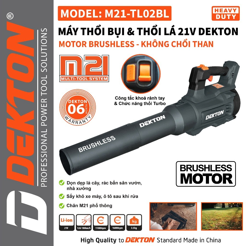 Máy Thổi Lá Dùng Pin Phổ Thông DEKTON M21-TL02BL, chế độ thổi turbo Có Thể Chỉnh Khoá Công Tắc, máy thổi bụi lớn