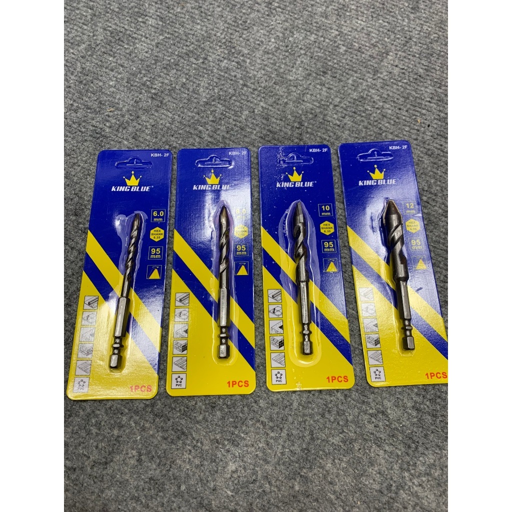 Combo 10 mũi khoan đa năng lục giác KingBlue KBH2F kích thước 4 - 12mm, dài 95mm khoan đá, kính, bê tông, gạch men, sắt