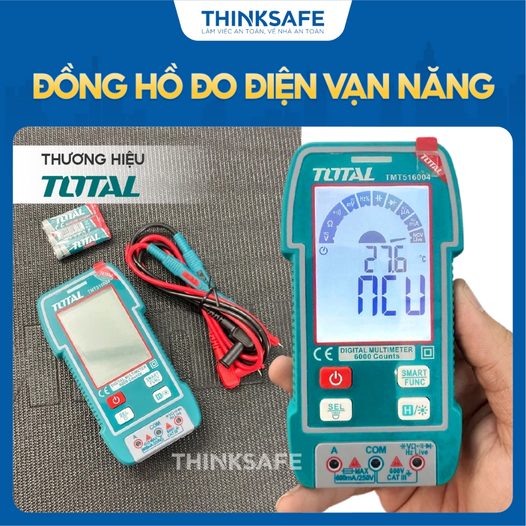 Đồng hồ vạn năng kỹ thuật số TOTAL TMT516004 dụng cụ kiểm tra dòng điện DC/ AC Đồng hồ thông minh đo điện trở, điện áp