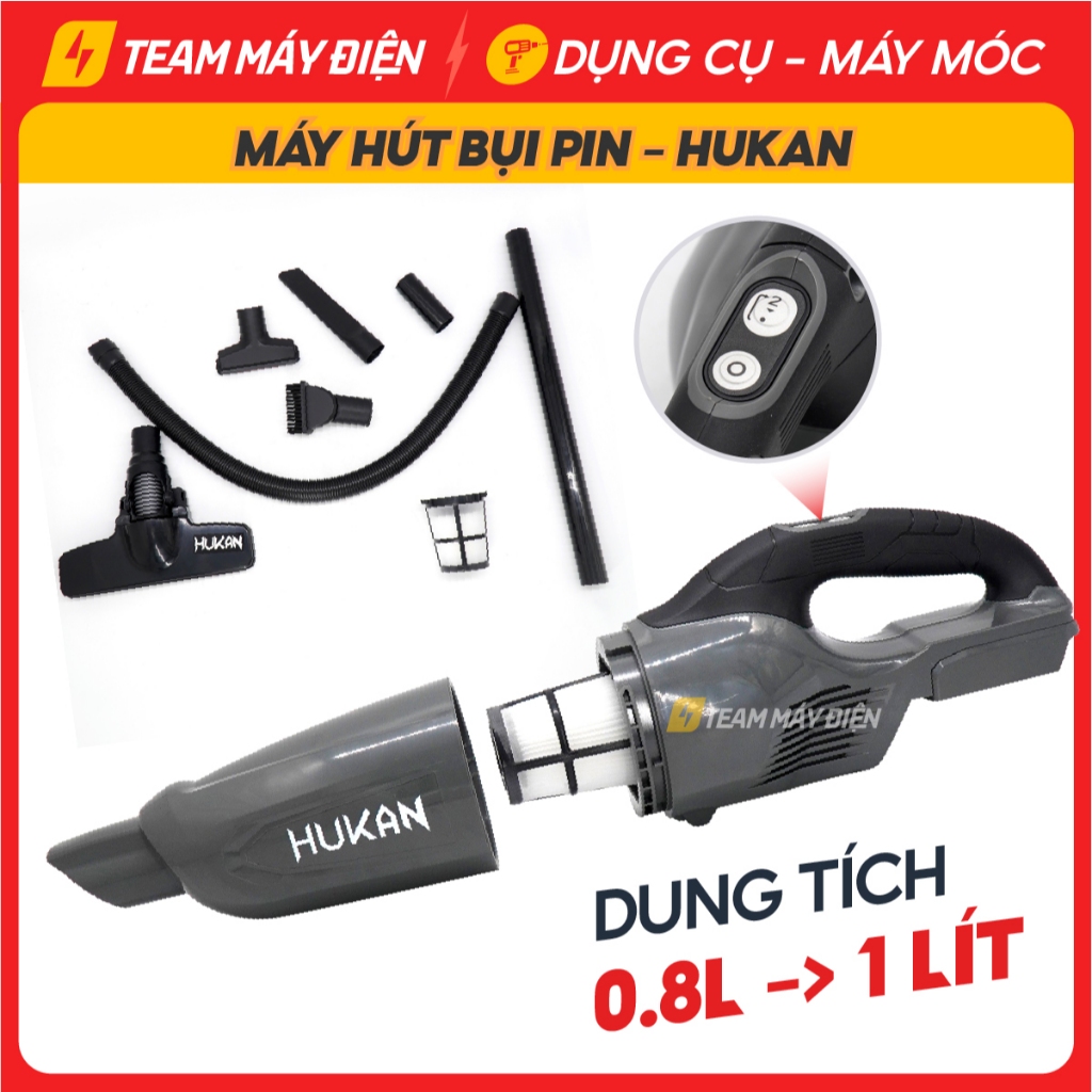 Máy hút bụi pin cầm tay HUKAN dung tích 0.8 - 1L, lực hút lớn, chân pin phổ thông, chưa kèm pin sạc - Thinksafe
