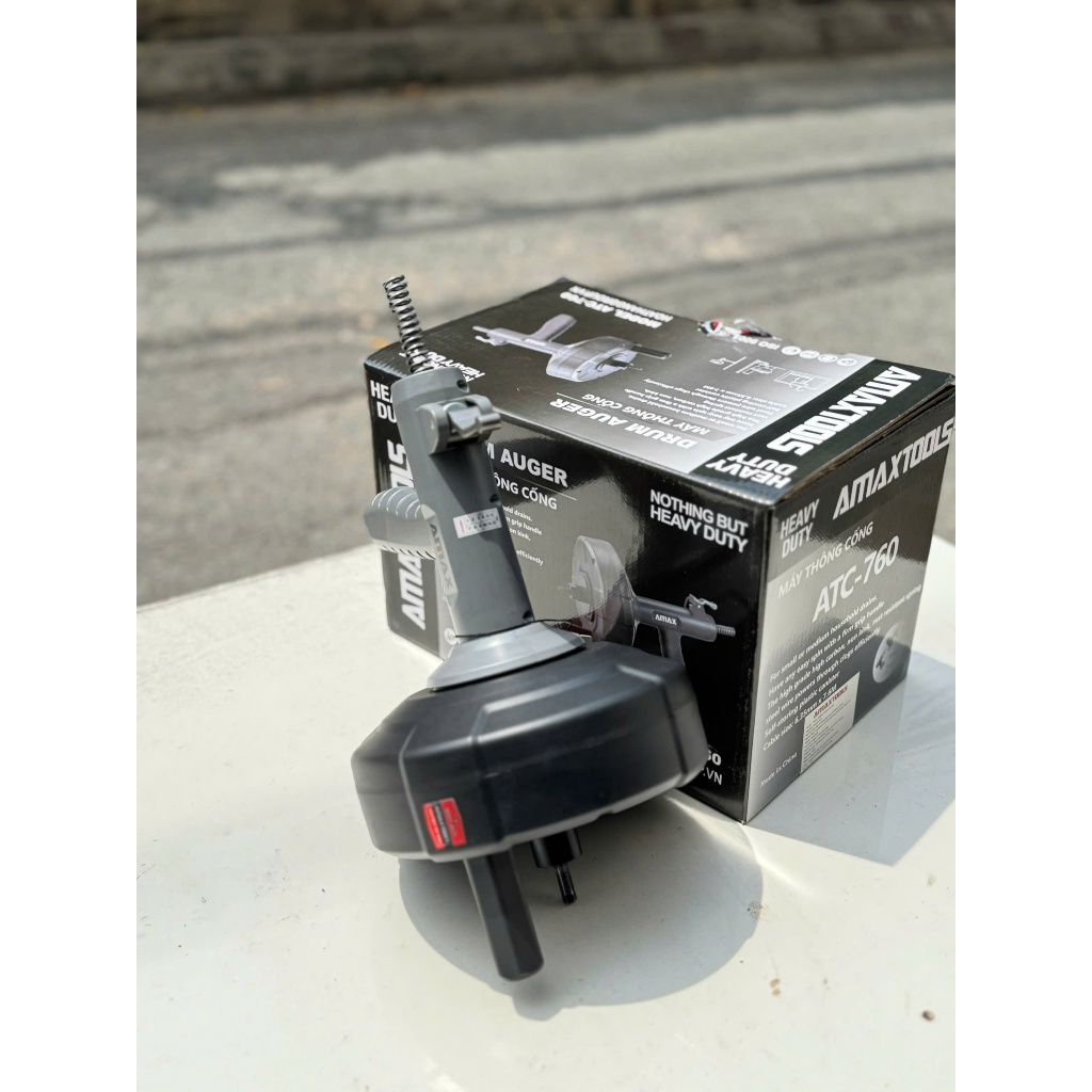 Dụng cụ thông cống Amaxtools TAC-760 chỉ sử dụng với máy khoan đầu cặp, chiều dài cáp 750cm cho lavabo, nhà tắm