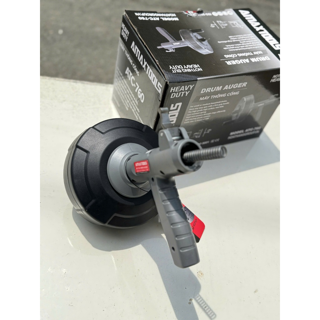 Dụng cụ thông cống Amaxtools TAC-760 chỉ sử dụng với máy khoan đầu cặp, chiều dài cáp 750cm cho lavabo, nhà tắm