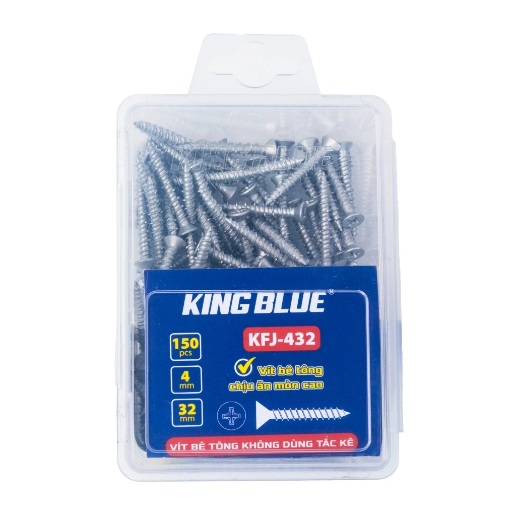 Vít bê tông không dùng tắc kê KingBlue KFJ kích thước 4mm dài 32-45mm chuyên dùng cho mũi khoan không tắc kê
