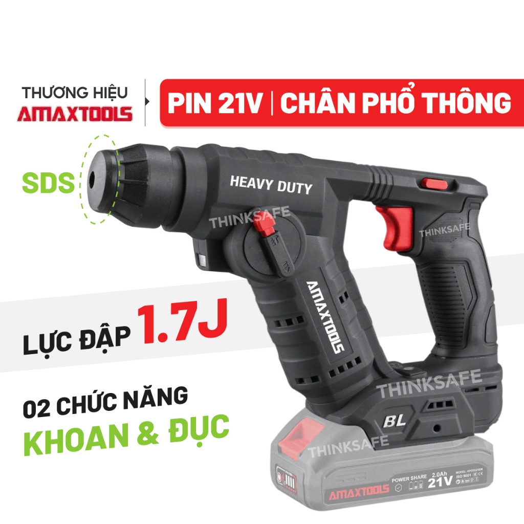 Khoan bê tông 2 chức năng pin 21V Amaxtools A3CN12SM