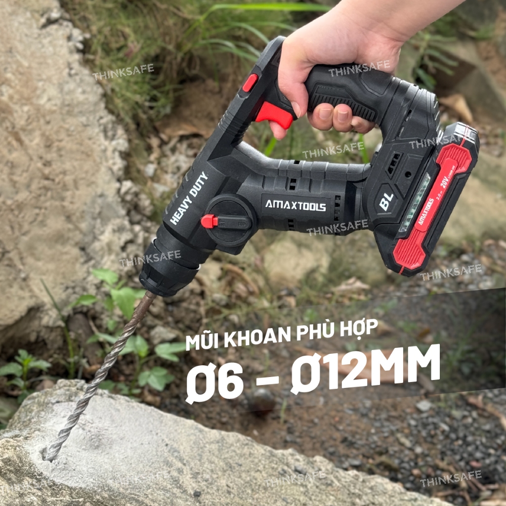 Khoan bê tông 2 chức năng pin 21V Amaxtools A3CN12SM