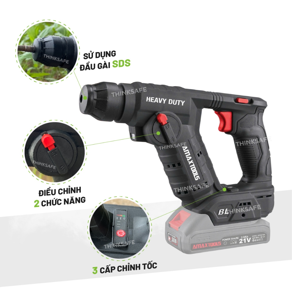 Khoan bê tông 2 chức năng pin 21V Amaxtools A3CN12SM