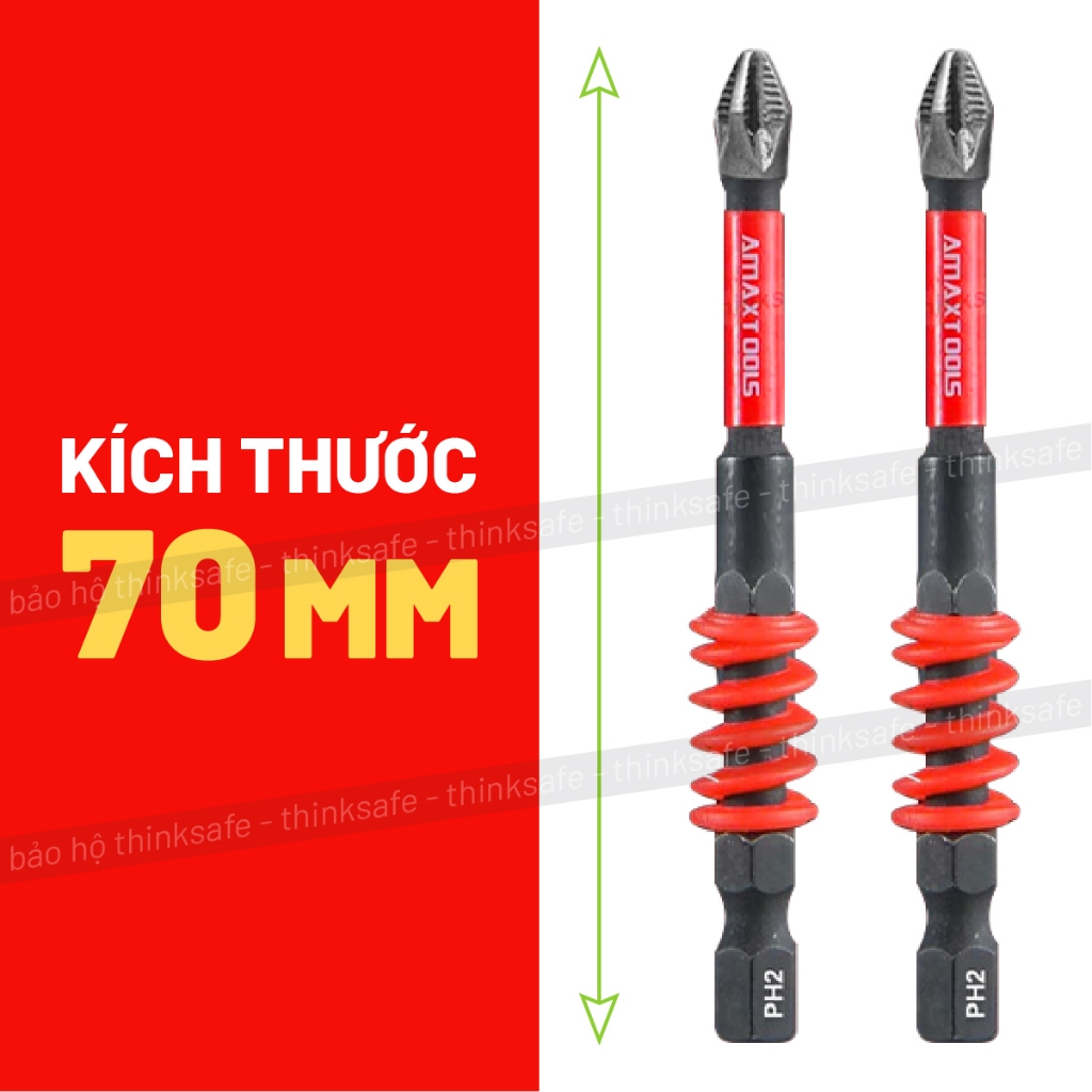 Bộ 2 mũi bắn vít chống trượt siêu cứng Amaxtools, Thép S2, Lò xo giảm chấn, Mũi bắn vít bake PH2, Chuôi lục giác