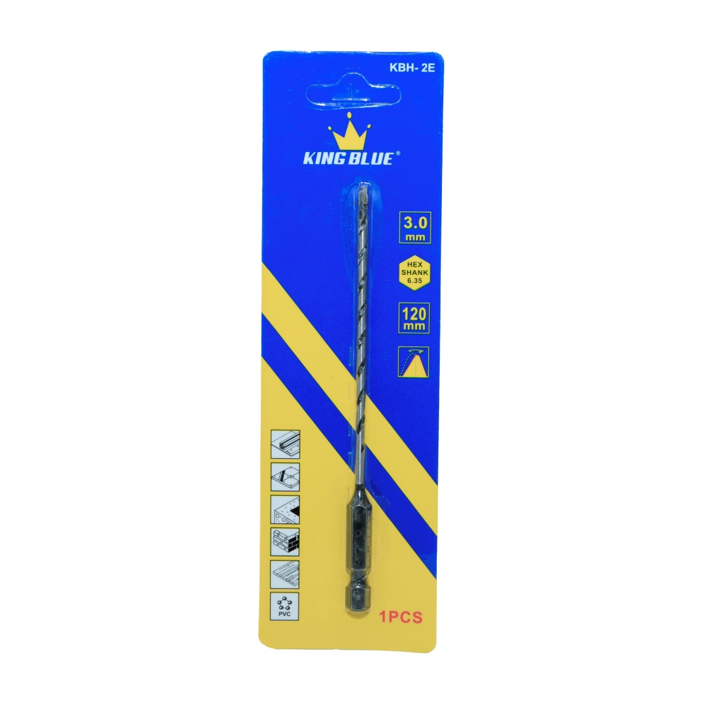 Mũi khoan không tắc kê KINGBLUE KBH2E size mới 3-3.2mm Mũi khoan đa năng lục giác 2 cạnh nhựa, gỗ, bê tông nhẹ, tường