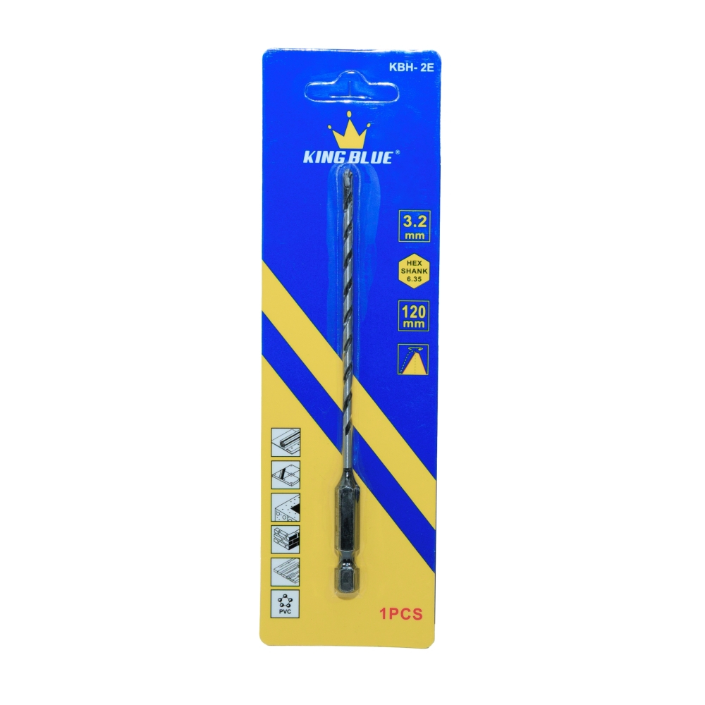 Mũi khoan không tắc kê KINGBLUE KBH2E size mới 3-3.2mm Mũi khoan đa năng lục giác 2 cạnh nhựa, gỗ, bê tông nhẹ, tường