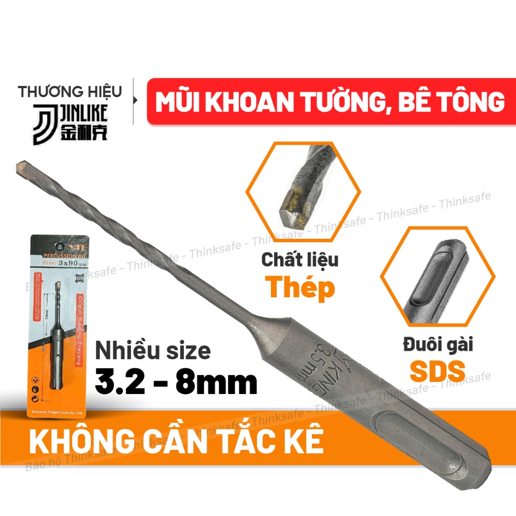 Mũi khoan bê tông không tắc kê YTL nhiều kích thước 3mm - 12mm, Chuôi gài SDS, Giúp khoan tường khoan bê tông dễ dàng