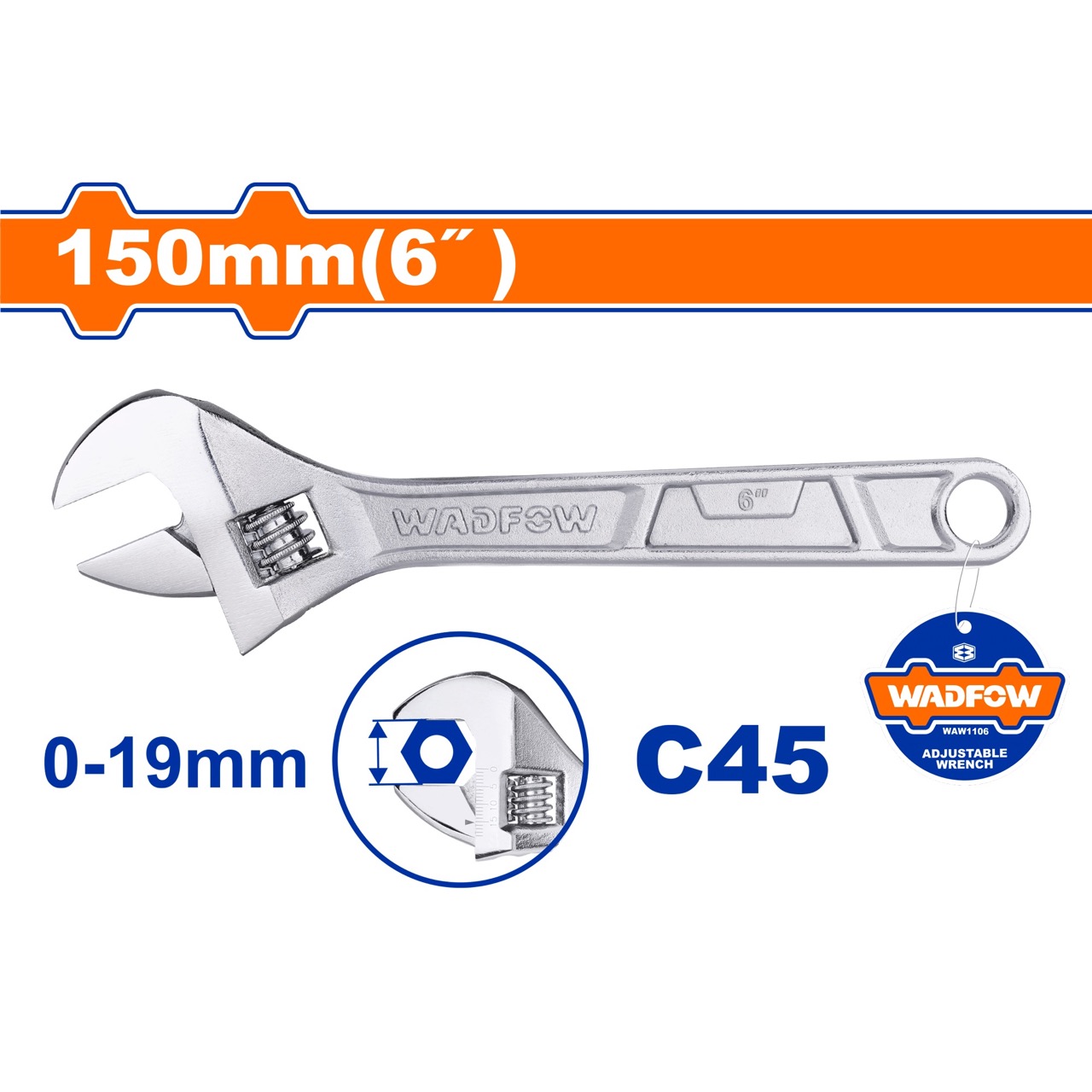 Mỏ lết Wadfow WAW1106 WAW1108 WAW1110 WAW1112 kích thước 6inch 8inch 10inch 12inch mở đai ốc bulong trong cơ khí chế tạo
