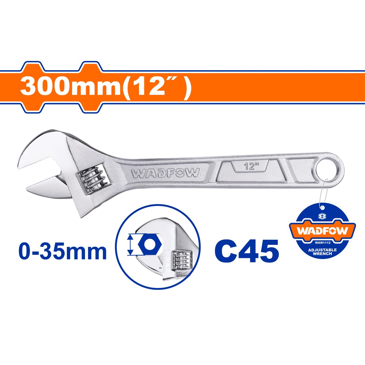 Mỏ lết Wadfow WAW1106 WAW1108 WAW1110 WAW1112 kích thước 6inch 8inch 10inch 12inch mở đai ốc bulong trong cơ khí chế tạo