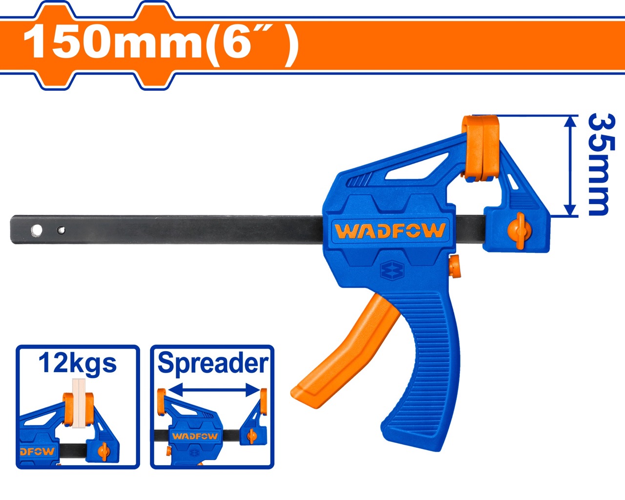 Kẹp gỗ Wadfow kích thước 4inch đến 12 inch thanh kẹp nhanh mạ đen, thân nhựa cứng, Kẹp cố định gỗ vật liệu  - Thinksafe