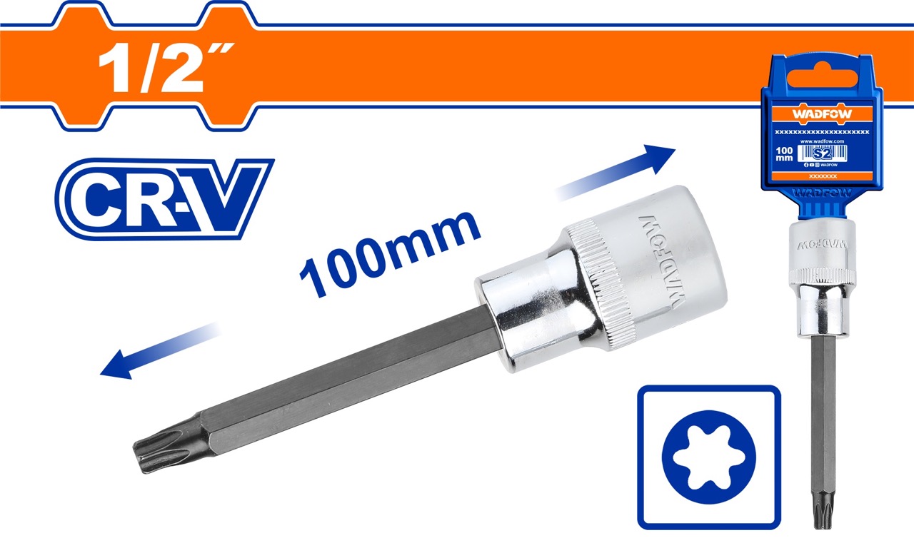 Đầu tuýp 1/2 inch ra đầu vít lục giác sao dài Wadfow nhiều kích thước chất liệu thép crv cao cấp xử lý nhiệt mạ crom