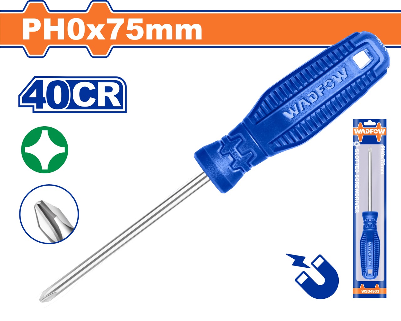 Tua vít bake PH0x75mm WADFOW WSD4903