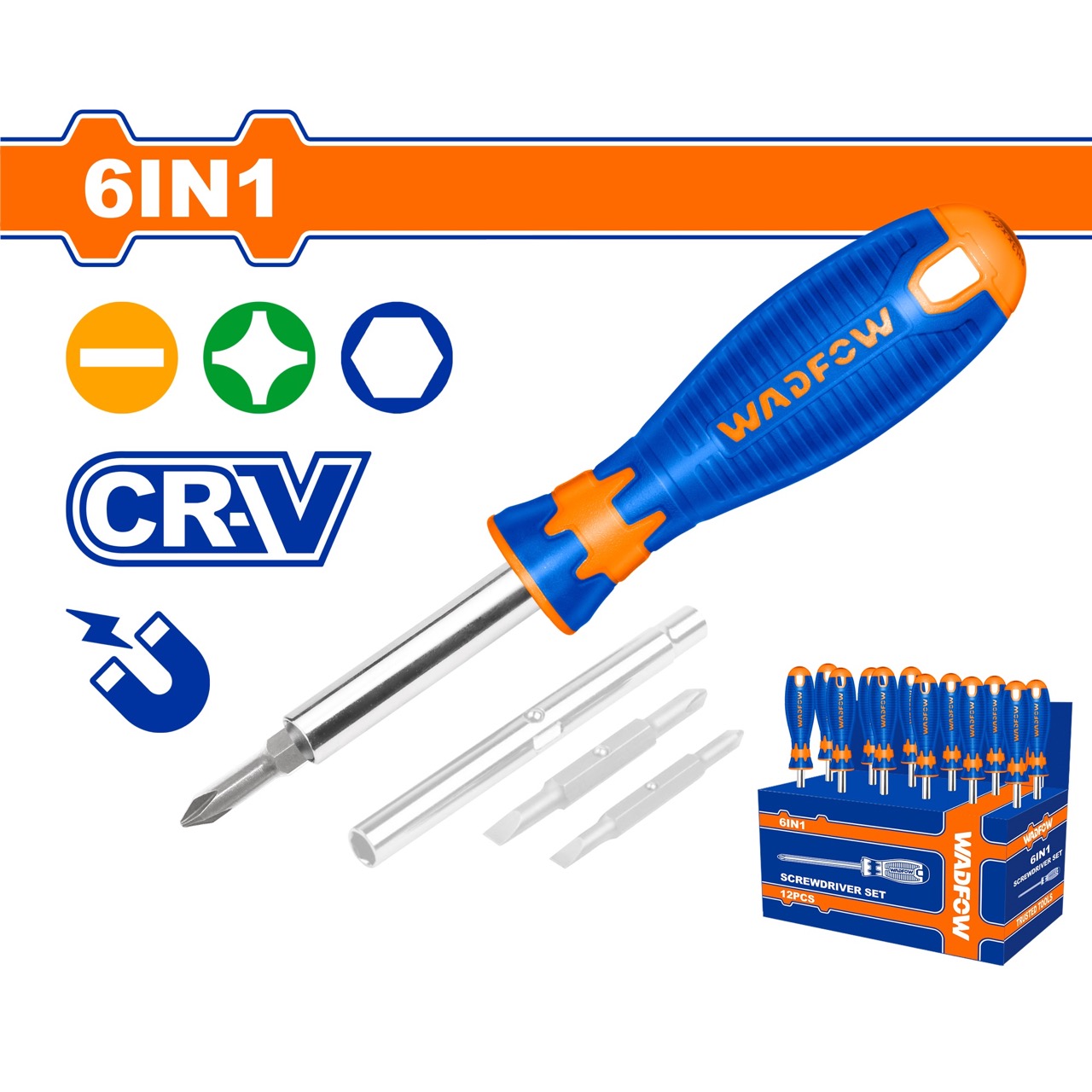 Bộ Tua vít dẹp, bake, lục giác 6 trong 1 WADFOW WSS5506