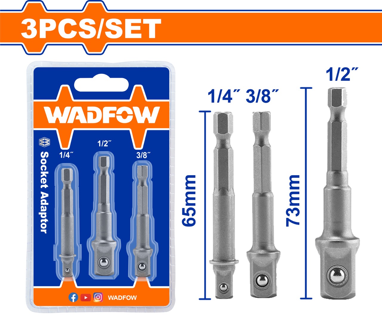 Bộ 3 đầu chuyển đầu tuýp WADFOW WSV4K01