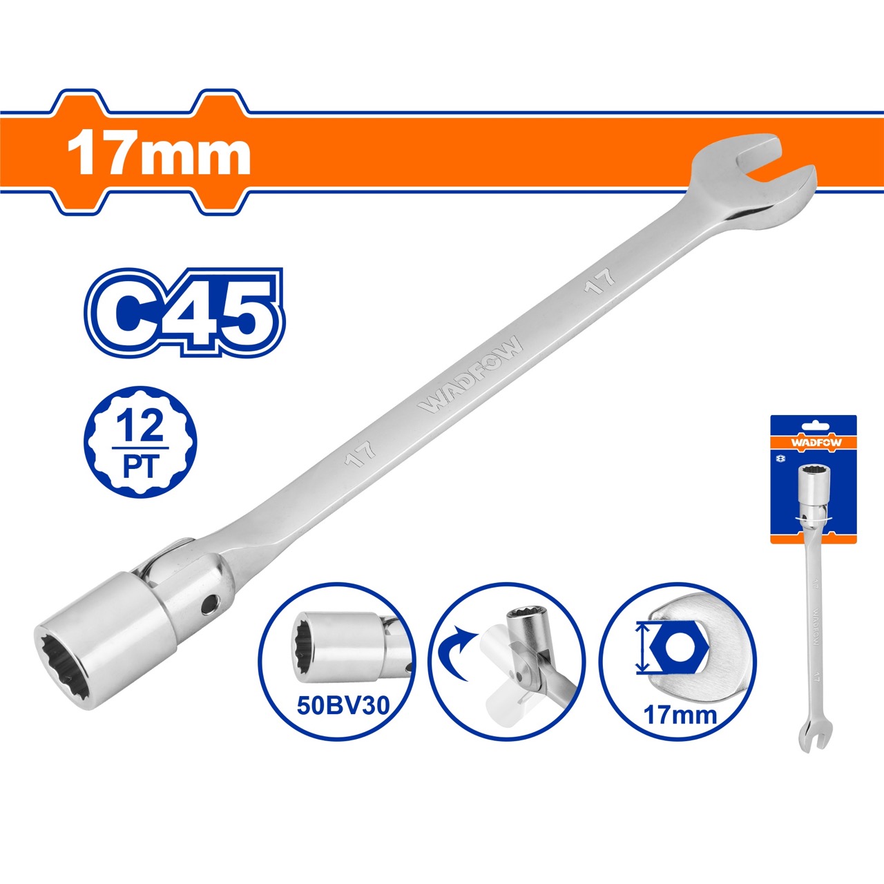 Cờ lê tuýp lắc léo 8mm-19mm WADFOW