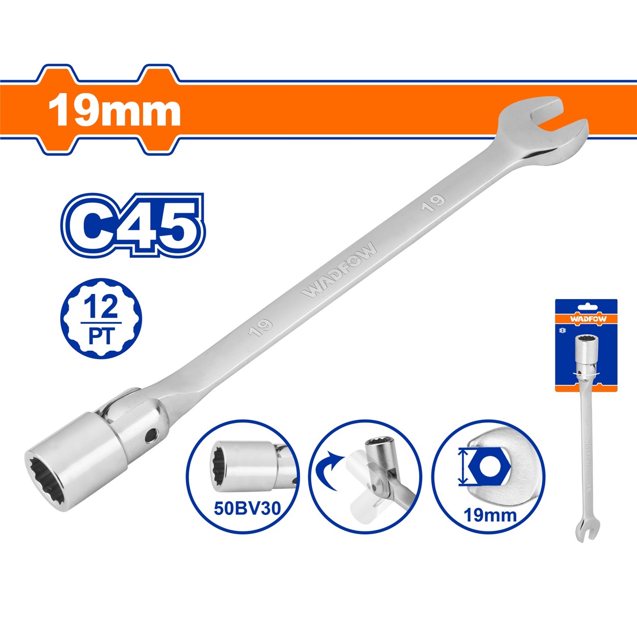 Cờ lê tuýp lắc léo 8mm-19mm WADFOW